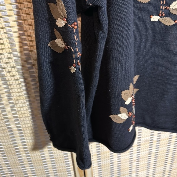 Susan Bristol Vintage Y2K Auturn Leaf Pattern Black Beaded Sweater Size XL - Picture 3 of 16